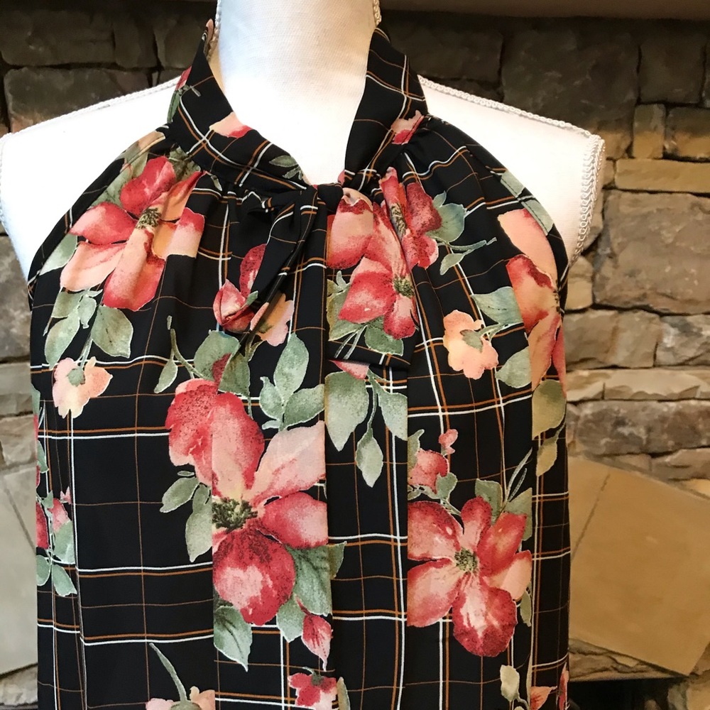 New Vision Sleeveless Tie Floral Blouse Medium - Picture 2 of 8